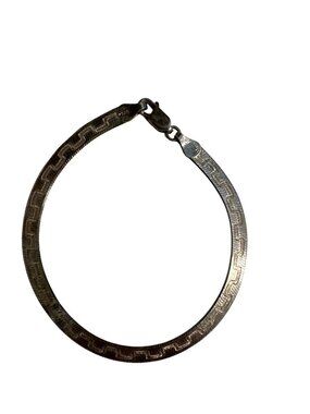 Sterling Silver 925 Italy Engraved Flat Chain Bracelet With Lobster Clasp 7.5 In